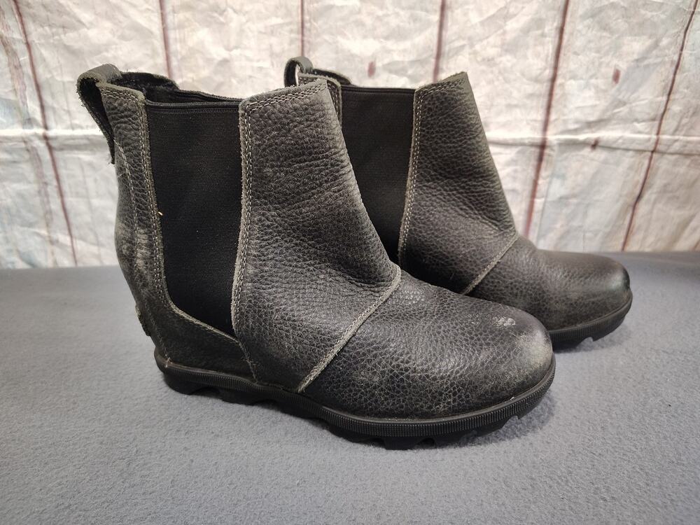 Sorel Joan Of Arctic Wedge II 7.5 Women's Leather Chelsea Boot Black NL3346- 052